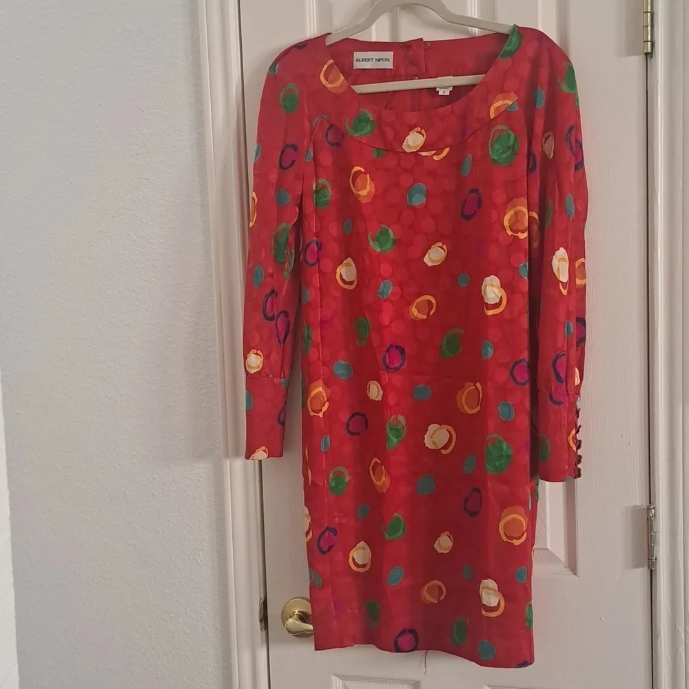 Vintage Albert Nipon Silk Red Dress with Subtle Patterns Sz 2 - Picture 1 of 8